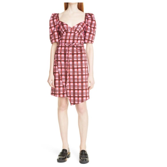 BAUM UND PFERDGARTEN NEW Mini LengthWrap Dress Arvia Pink Plaid Size 10 - Picture 3 of 7